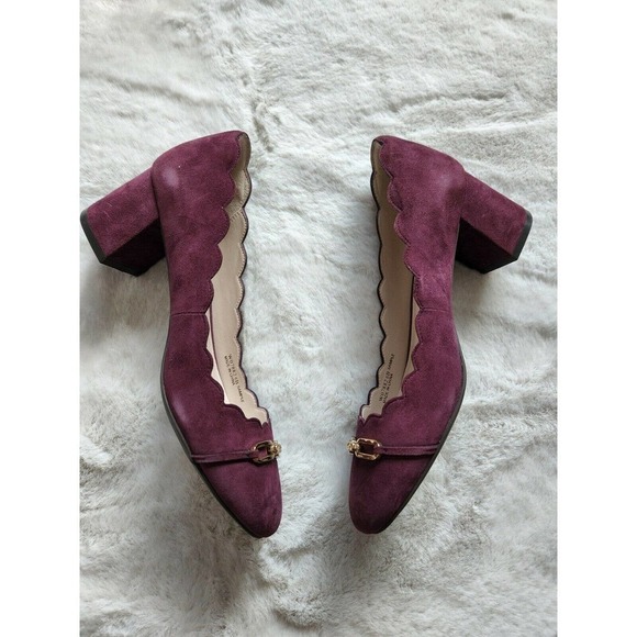 New Cole Haan block heel Burgundy Wine Scallop suede pump size 6 - Picture 1 of 12